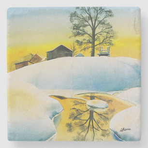 Winter Farm Stone Coaster