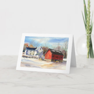 Winter Farmhouse & Red Barn Holiday Card