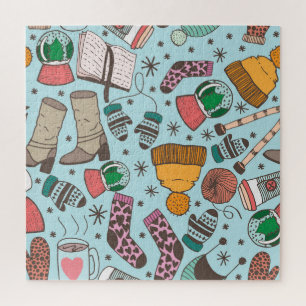 Winter Fashion Doodle Sketch Pattern Jigsaw Puzzle