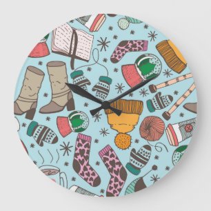 Winter Fashion Doodle Sketch Pattern Large Clock