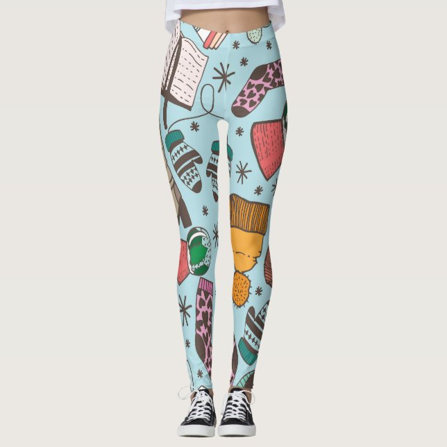 Winter Fashion Doodle Sketch Pattern Leggings (Front)