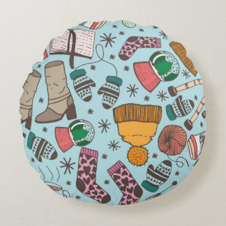 Winter Fashion Doodle Sketch Pattern Round Cushion