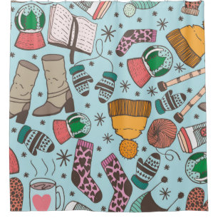 Winter Fashion Doodle Sketch Pattern Shower Curtain