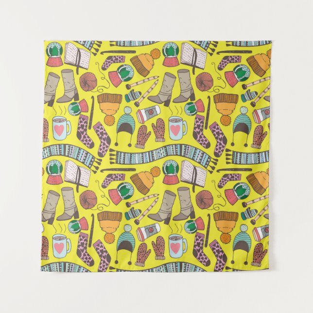 Winter Fashion: Doodle Sketch Pattern. Tapestry (Front)