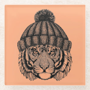 Winter Fashion Ready Tiger Glass Coaster