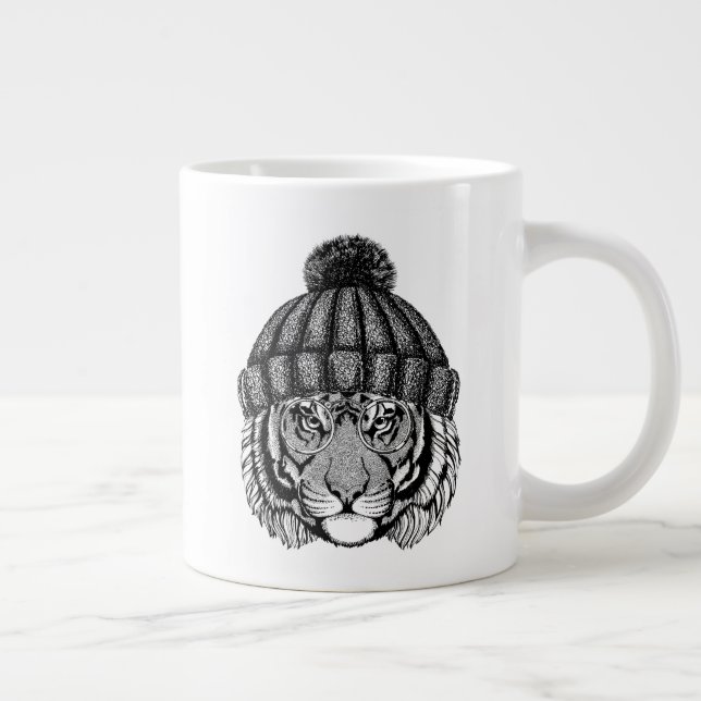 Winter Fashion Ready Tiger Large Coffee Mug (Right)