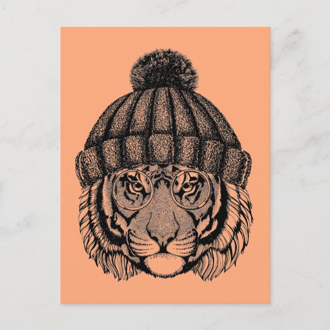 Winter Fashion Ready Tiger Postcard (Front)
