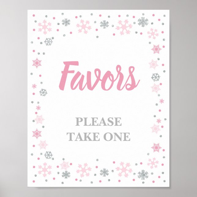 Winter Favour Sign Pink & Silver Snowflakes (Front)
