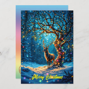 Winter festive cute deer Christmas forest  Invitation