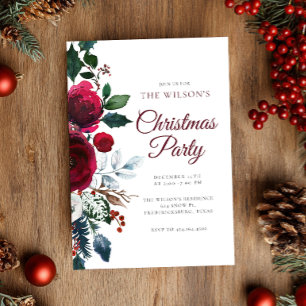 Winter Festive Floral Christmas Invitation