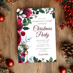 Winter Festive Floral Work Christmas Party  Invitation