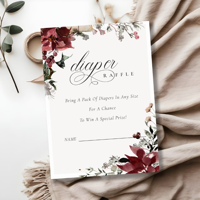 Winter Festive Foliage Diaper Raffle Baby Shower Enclosure Card (Creator Uploaded)