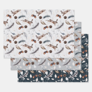 Winter Festive Rabbits Wrapping Paper Sheet