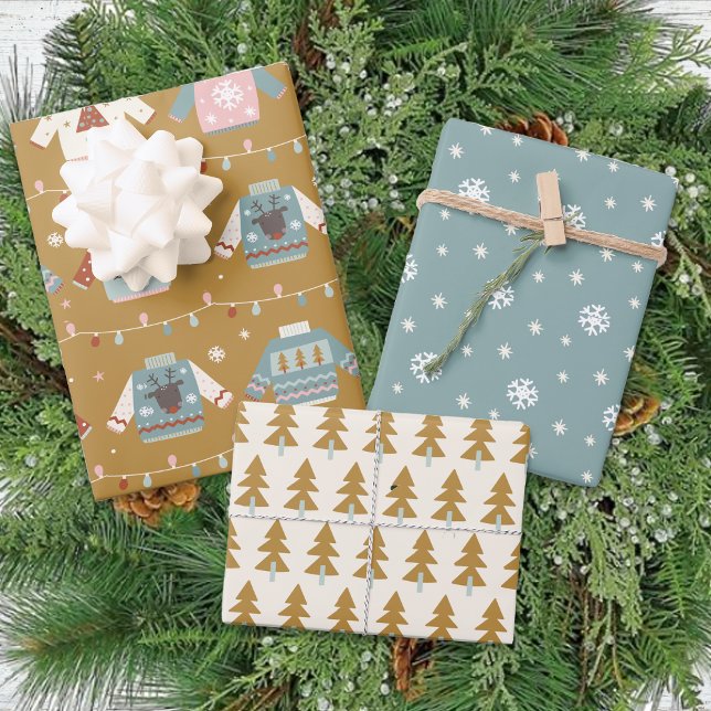 Winter Festive Sweater Snowflakes Christmas Wrapping Paper Sheet (Creator Uploaded)