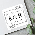 Winter Fir Frame Monogram Wedding Save the Date Square Sticker<br><div class="desc">Elevate your wedding stationery with these exquisite custom monogram labels, blending rustic charm with modern elegance. Each square label features delicate fir branch accents framing your personalised initials and wedding date, creating a cohesive winter wonderland aesthetic for your special day. Perfect for: ✔ Wedding invitations & save-the-date envelopes – Instant...</div>