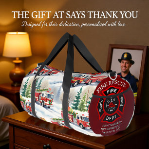 Winter Fire Truck Holiday Personalised Duffle Bag