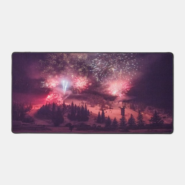 Winter Fireworks Snow Holiday Christmas Desk Mat (Front)