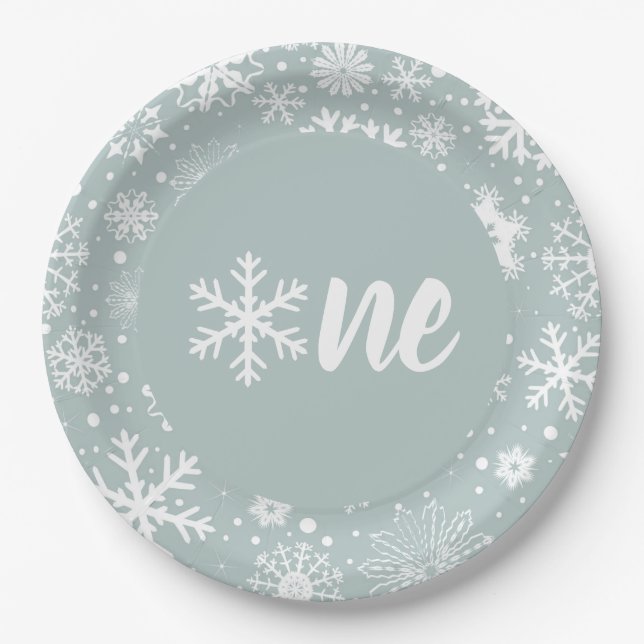 Winter First Birthday Paper Plates Snowflake One (Front)