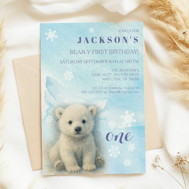 Winter First Birthday Party Invitation (Beary First Birthday Polar Bear First Birthday Invitation)