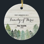Winter First Christmas as a Family of Three Ceramic Tree Decoration<br><div class="desc">Winter First Christmas as a Family of Three Christmas Ornament
Personalized with your own name,  event,  and year!</div>