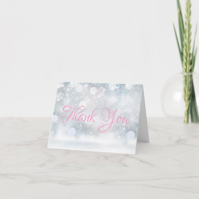 Winter First Snowflakes Script Thank You Card (Front)