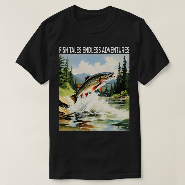 Winter Fishing Fish Tales Endless Adventures T-Shirt (Design Front)