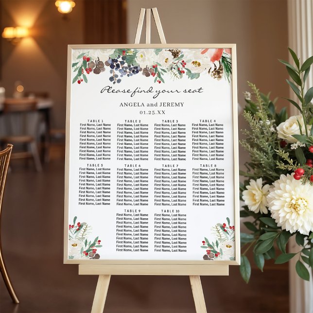 Winter Floral 10 Tables Wedding Seating Chart (Creator Uploaded)