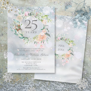 Winter Floral 25th Silver Wedding Anniversary Invitation