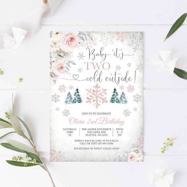Winter Floral 2nd Birthday Invitation (Creator Uploaded)
