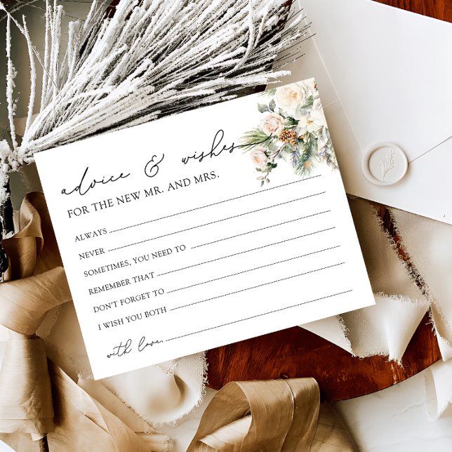 Winter Floral Advice and Wishes Bridal Shower Card (Creator Uploaded)