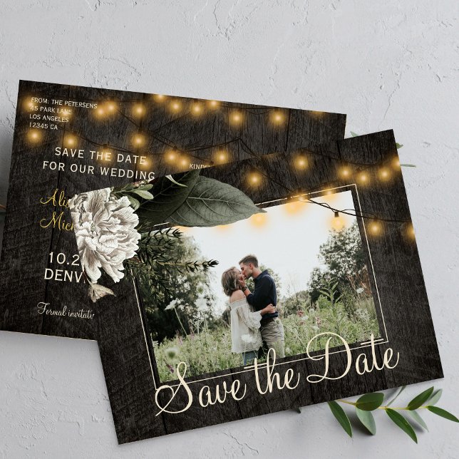 Winter floral and barn wood save the date wedding announcement postcard (Creator Uploaded)