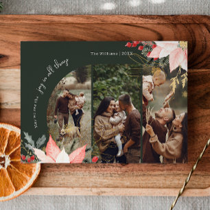 Winter Floral Arch Joy In All Things Three Photo Holiday Card