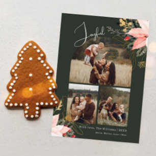 Winter Floral Arch Joyful Three Photo Christmas Holiday Card