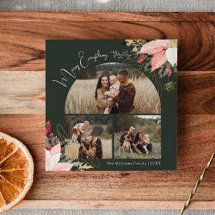 Winter Floral Arch Merry Everything Three Photo Holiday Card