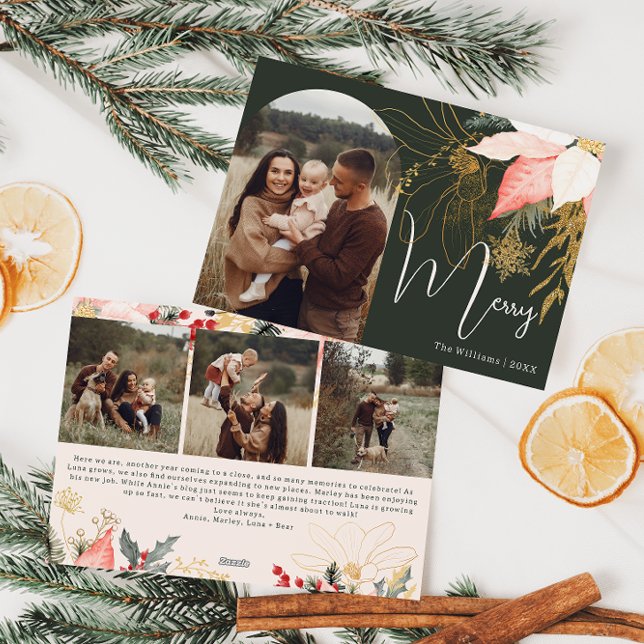 Winter Floral Arch Merry Four Photo Holiday Card (Creator Uploaded)