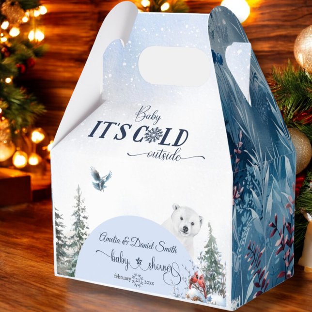 Winter Floral Baby Cold Outside Bear Red Bird  Favour Box (Creator Uploaded)