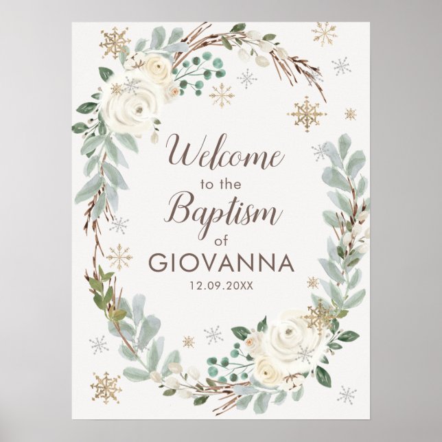 Winter Floral Baptism Welcome Sign (Front)