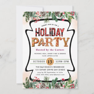 Winter Floral Berries  Holiday Party  Invitation