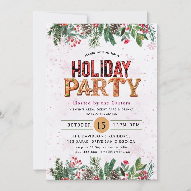 Winter Floral Berries  Holiday Party  Invitation (Front)