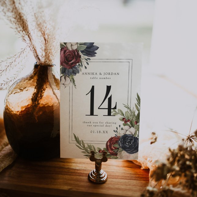 Winter Floral Boho Botanical Table Number Card (Creator Uploaded)