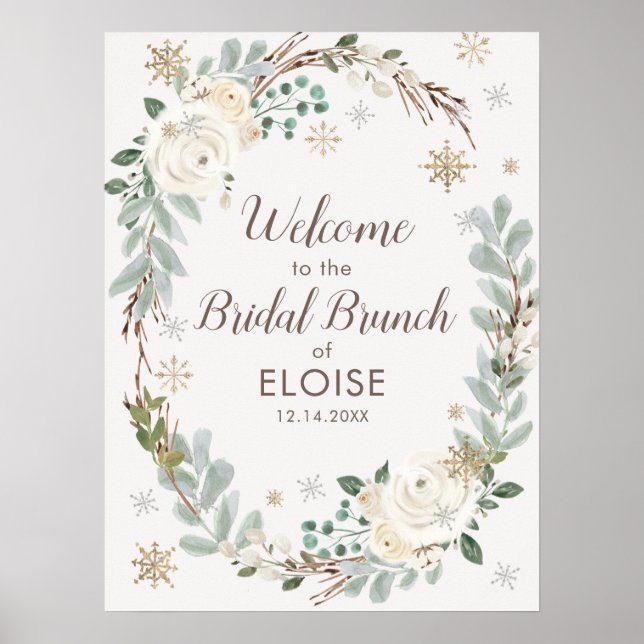 Winter Floral Bridal Brunch Welcome Sign (Front)