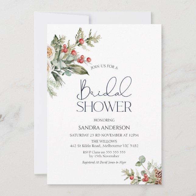 Winter Floral Bridal Shower Invitation (Front)