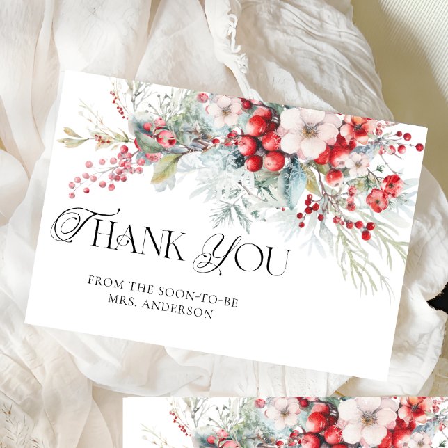 Winter Floral Bridal Shower Thank You Card (Creator Uploaded)