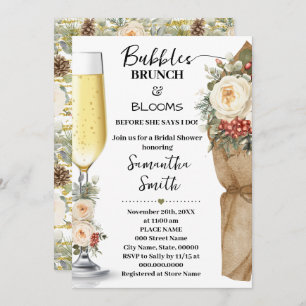 Winter Floral Bubbles Brunch & Bloom Bridal Shower Invitation