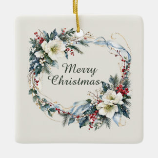 Winter Floral Ceramic Ornament