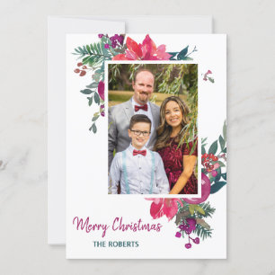 winter floral Christmas berry greenery family fun Holiday Card