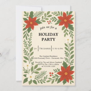 winter floral christmas party invitation