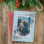 Winter Floral Christmas Photo Holiday Card<br><div class="desc">Snow and stylish, modern watercolor winter flowers - poinsettias, berries and leaves surround your favourite family photo on these holiday Christmas photo cards. Change the saying, change the fonts, font colours, even the background colour! Add more photos or more details on the back with the CUSTOMIZE further link. Select Matte...</div>