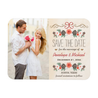 Winter Floral Christmas Wedding Save the Date Magnet