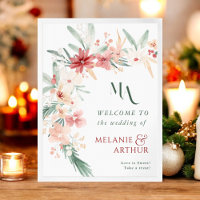 Winter Floral Christmas Wedding Welcome Sign